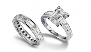 Breathtaking Emerald Cut Diamond Engagement Ring & Baguette Diamond Band