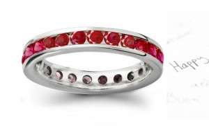 All Well-Cut Round Ruby Diamond Channel Set Eternity Ring in Gold