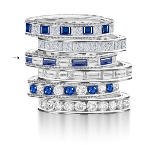 Milgrain Edge Baguette Diamond & Sapphire Eternity Band in Platinum