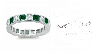 Made To Order Just For You Square Emerald & Diamond Bezel Set Eternity Wedding Band Rings