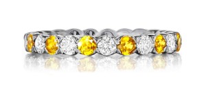 Made To Order Just For You Round Yellow Sapphire & Diamond Prong Set Eternity Band Rings