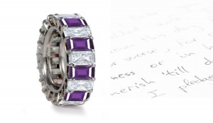 New Arrivals - Princess Cut Purple Sapphire & Diamond Wedding Band