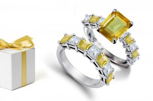 Symbolize Divine Glory: Richest Assortment of Gems: Octogon Yellow Sapphire & Square Sapphire & Diamond