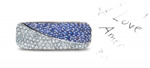 Micropavee Blue Sapphire & Diamond Special Design Open Work Bubble Band