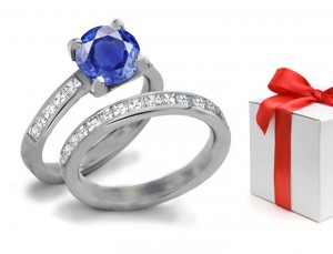 Astonishing Beautiful Jewelry: *14k White Gold Ladies Ring With Channel Set Round Fine Sapphire & Diamond Sizes 5,6,7