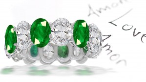 Forest Green Vibrant Green Oval Cut Diamond & Oval Emerald Eternity Ring