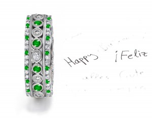 Breathtaking: Sparkling " "Innovative" Emerald & Diamond Eternity Band