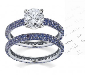 Her Noble Sapphire Stories: Peculiar French Pave' Sapphire Collection Diamond Ring in 14k White Gold, 925 Silver, Platinum