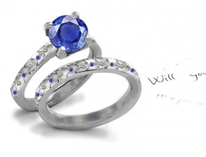 Treasures of Nature: In Demand Burnish Set Filigree Deep Blue Sapphire Classic Style Diamond Ring in 14k White Gold & Silver