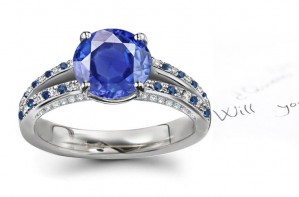 Captivating Designs: Old Split Shank Rich Decorated Fine Blue Sapphire Ring Overlay Diamond Accents in 14k White Gold 1ct