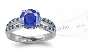 Finest & Choicest: Sought After Split Shank Fine Sapphire & Pure White Women's Diamond Modern Ring in 14k White Gold