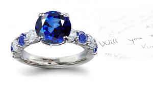 Designates Beauty: A Special & Traditional 7 Stone Blazing Clarity Sapphires & Diamonds Ring Created in 14k White Gold