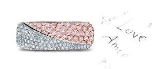 5 mm Wide Sliced in Two Wavy Halves with Metal Micropavee Encrusted White & Pink Diamonds