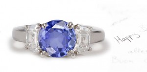 Royal Duke Collection: Export Favorite Fine Blue Blue Sapphire Trapezoid-Cut Diamond Ring Set in 14k White Gold & Platinum