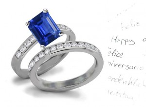 Soaring Heavenly Visions: Large Emerald Cut Fine Blue Sapphire Birthstone Diamond Wedding & Engagement Ring