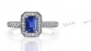Special Curative Virtues: Art Deco French Design Style Fine Emerald Cut Sapphire in Emerald Cut Metal Frame & Diamond
