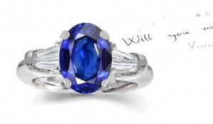 Real Classics: 3 Stone Oval Should Be Now 2 Side Stones Fine Blue Sapphire & Baguette Diamond Ring Start $3000
