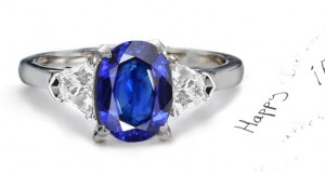 Blazing Clarity: Pueblo Indian 3 Stone Oval Fine Blue Sapphire 2 Side Stones Trapezoid Diamond Sky Blue Ring in 14k White Gold