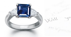 Celestial Sapphires: 3 Stone Pear Shape Sapphire Princess Cut Diamond Ring in 14k Gold