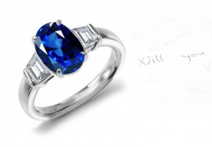 Popular Ornaments: 18k 3 Stone Translucent Oval Fine Blue Sapphire & Shield Cut Diamond Created Ring Size 3 - 6 Emerald