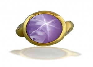 PURPLE STAR-CREATED STAR SAPPHIRE TOPAZ RING SZ 6 HANDMADE IN VERMONT STERLINGl SILVER BLUE