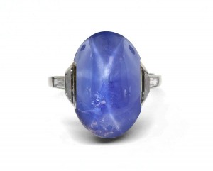 ART DECO .50ct NATURAL 6 RAY BLUE STAR SAPPHIRE SOLITAIRE 10k W GOLD STERLING SILVER RING 1.4g