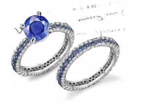 Highly Artistic Skills & Tools: Fine Blue Sapphire & Micropave Deep Blue Diamond & Sapphire Ring & Band 1.04, 3.07 Carat