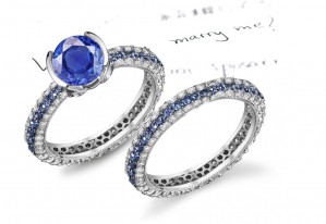 Rome & Latin World: Visions of Stream Flowing on Wearer 3.13 Micropave Diamond & Sapphire Ring & Band in 14k White Gold