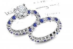 Classical Sculptures: U-Prong Fine Blue Sapphire With 0.38 CT Diamonds Engagement Ring in 14k White Gold & Platinum