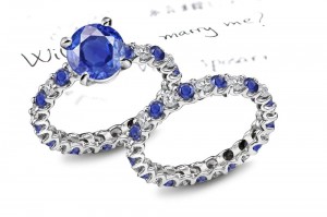 Celestial: U-Prong Fine Blue Sapphire With Diamond Gold Ring in 14k White 3.16 Carat, 1.06 Carat Size 5,6,7,8,9,10