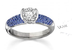 French Pave' Legends Strong Robust 3.24 CT Round Bezel Set Diamond & Micropave Fine Blue Sapphire Ring 5mm Wide