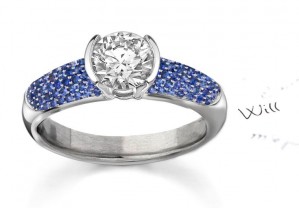 French Pave' Legends Strong Robust 3.24 CT Round Bezel Set Diamond & Micropave Fine Blue Sapphire Ring 5mm Wide