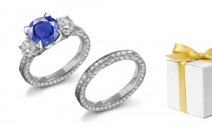 Ominous Stones: Original Wonderful French Floral Scrolls Sapphire Ring With Diamonds in 14k White Gold & Platinum