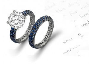 Sophistication Look: Diamond & Micropave Blue Sapphire & Diamond Ring With Fine Blue Sapphires & Band in 14k White