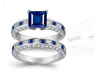 Passed Into Other Hands: Center Square Sapphire atop Round Sapphires & Diamonds Channel Set Ring & Band