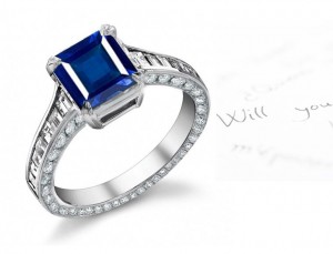 Perfectly Selected & Matched: Special Romantic Fine Blue Sapphire & Diamond Marriage Ring with Diamond Sprinkled