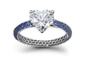 Bring Good Fortune: Striking Fine Velvety Fibres Heart Diamond atop Micropave Inlaid Fine Deep Blue Sapphire Ring Size 6 Stone Hardness 9