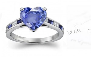 Lustre & Transparency: Multi Sensory Satin Star Heart Fine Blue Sapphire & Baguette Diamond Ring Fine Blue Sapphire Gem Dispersion .018