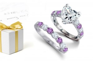 Intense: Popular Heart Shape Diamond atop Round Deep Purple Sapphire & Diamond & Platinum Ring & Sapphire Diamond Band