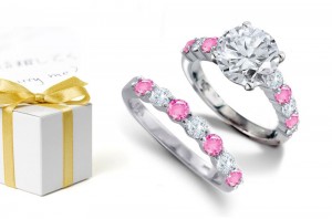 Most Dazzling Rings: Diamond atop Round Deep Pink Sapphires & Diamonds & Engagement Ring & A Sapphire Diamond Band