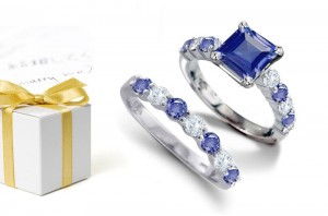 The Oculus Mundi: Princess Cut Sapphire atop Round Blue Sapphires & Diamonds & Engagement Ring & Sapphire Diamond Moonlike White Band