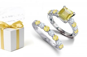 Princess Cut Sapphire atop Round Yellow Sapphires & Diamonds & 14k Gold Ring & Sapphire Diamond Special Band
