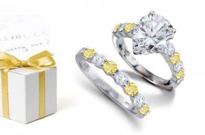 Pear Shape Diamond atop Round Yellow Sapphires & Diamonds & 14k Gold Ring & Color Sapphire Diamond More Intense Band