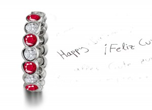 Elegant: Bezel Set Ruby & Diamond Wedding Eternity Band in Gold