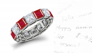 Dazzling: Prong Set Square Ruby & Princess Cut Diamond Eternity Ring
