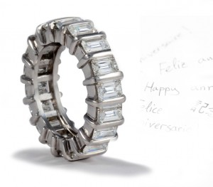 Platinum Bar Set Octagon Diamond Eternity Rings.