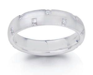 Mens Burnish Set Diamond Eternity Band in Platinum & 14k White Gold