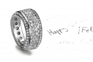 Diamond Band Encrusted with Diamonds Wave Pattern in Center & Bead Set Diamond Borders