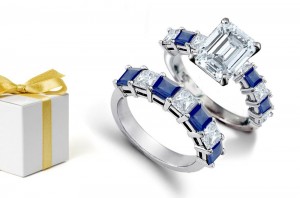 The Stone of Venus: This Yellow Gold Octagon Diamond & Gemini Sapphire Bridal Set