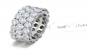 Brilliant Cut Round Diamond Cocktail Ring with Three Sparkling Rows of Diamond in Platinum & Gold